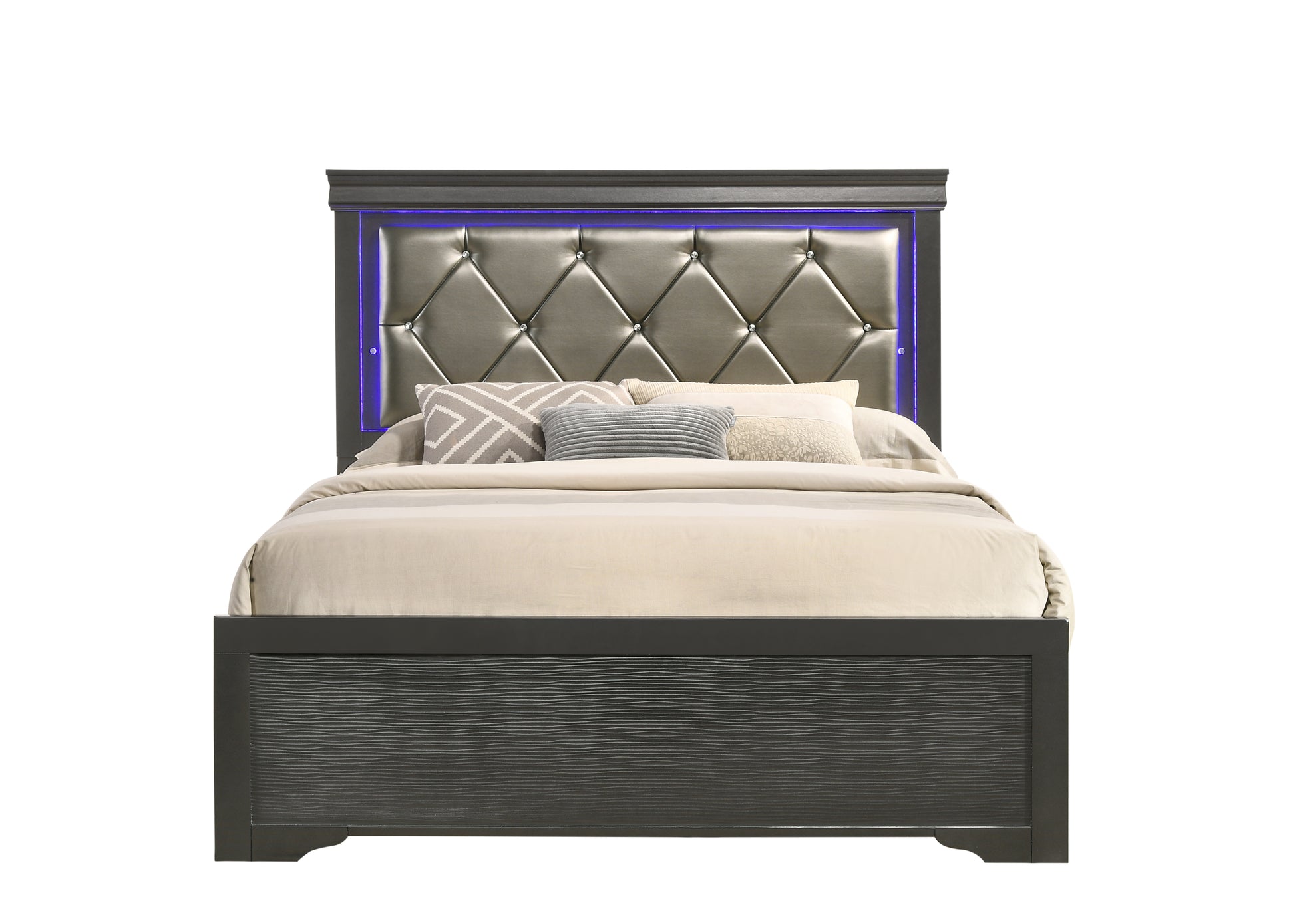 Twin 5 Pc Tufted Upholstery Led Bedroom Set Made With Wood In Gray Box Spring Required Twin Gray Wood 5 Piece Set Bedroom Bed Included,Chest Included,Dresser Included,Mirror Included,Nightstand