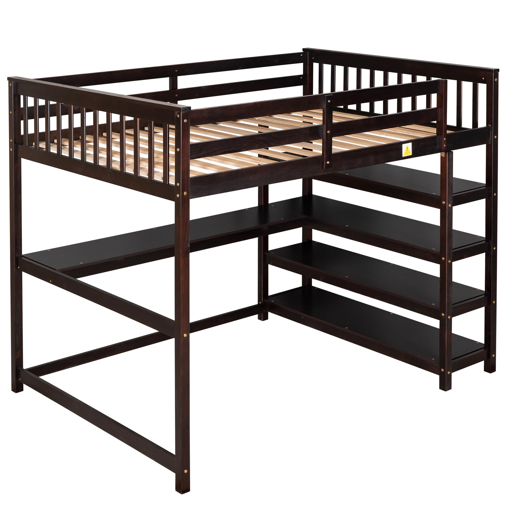 Full Size Loft Bed With Storage Shelves And Under Bed Desk, Espresso Old Sku:Sm000246Aap 1 Box Spring Not Required Full Espresso Wood Bedroom Pine