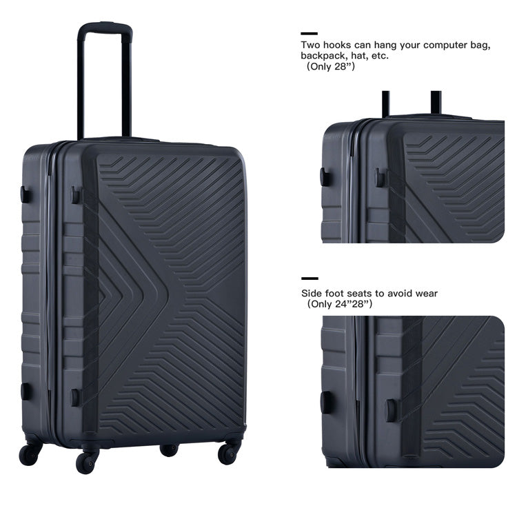 3 Piece Luggage Sets Abs Lightweight Suitcase With Two Hooks, Spinner Wheels, Tsa Lock, 20 24 28 Black Black Abs