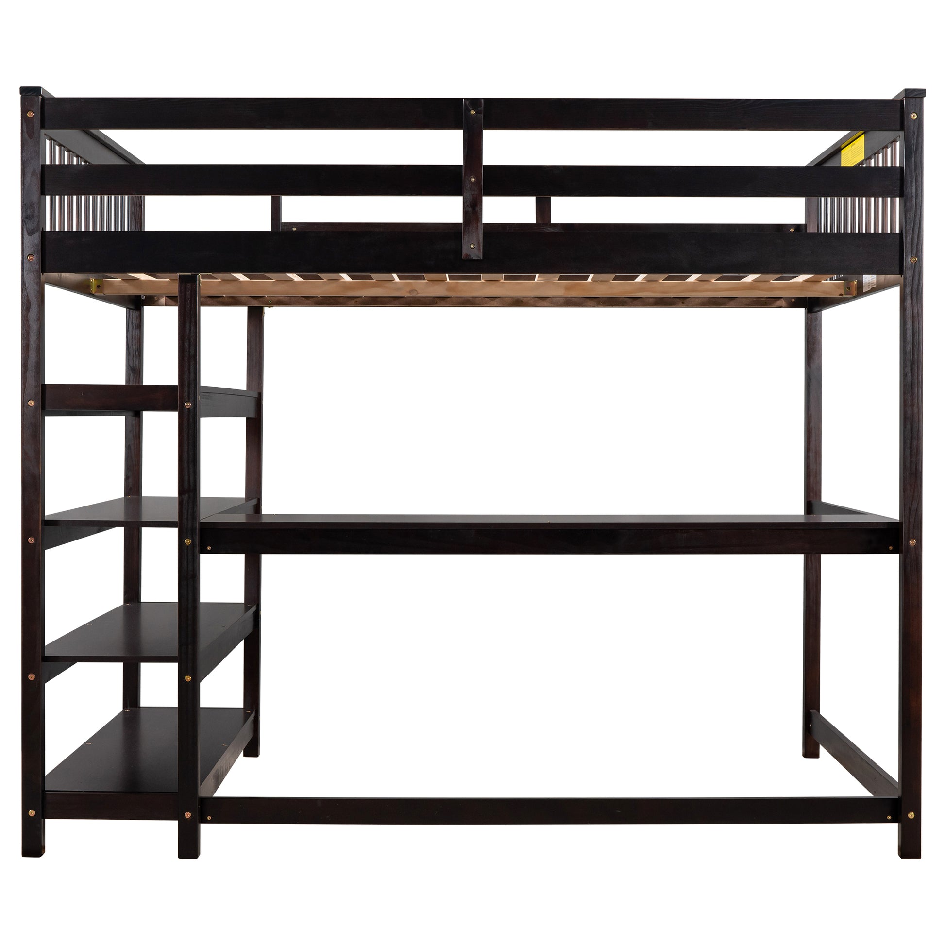 Full Size Loft Bed With Storage Shelves And Under Bed Desk, Espresso Old Sku:Sm000246Aap 1 Box Spring Not Required Full Espresso Wood Bedroom Pine