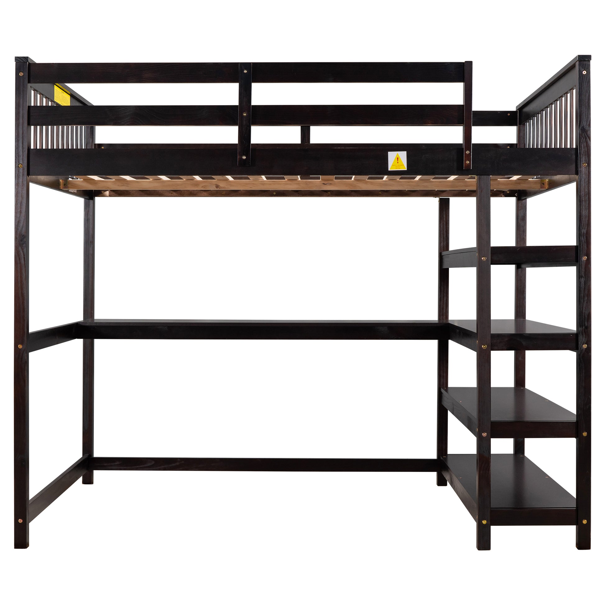 Full Size Loft Bed With Storage Shelves And Under Bed Desk, Espresso Old Sku:Sm000246Aap 1 Box Spring Not Required Full Espresso Wood Bedroom Pine