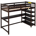 Twin Size Loft Bed With Storage Shelves And Under Bed Desk, Espresso Old Sku:Sm000245Aap 1 Espresso Pine