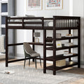 Full Size Loft Bed With Storage Shelves And Under Bed Desk, Espresso Old Sku:Sm000246Aap 1 Box Spring Not Required Full Espresso Wood Bedroom Pine