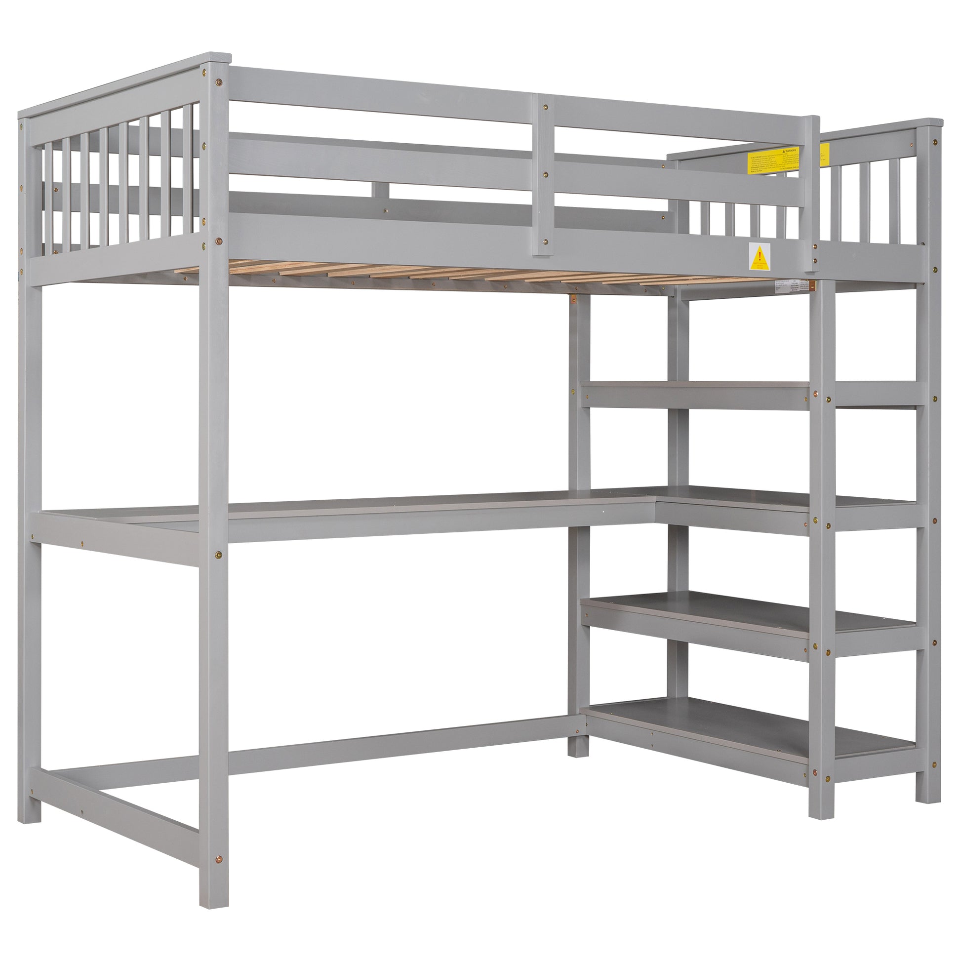 Twin Size Loft Bed With Storage Shelves And Under Bed Desk, Gray Old Sku:Sm000245Aae 1 Gray Pine