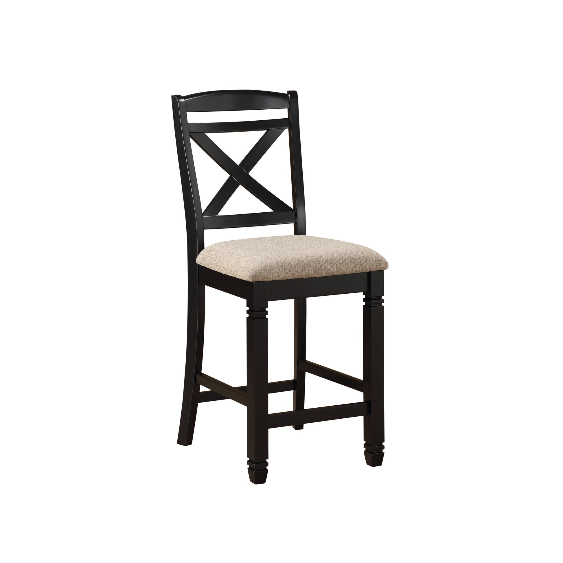 Transitional Style Dining Counter Height Chairs Set Of 2Pc Black Finish Wood Beige Fabric Seat Dining Room Furniture Black Dining Room Transitional Wood