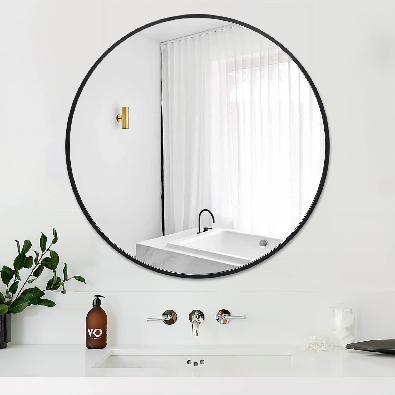 Black 24 Inch Metal Round Bathroom Mirror Black Classic Mdf Aluminium