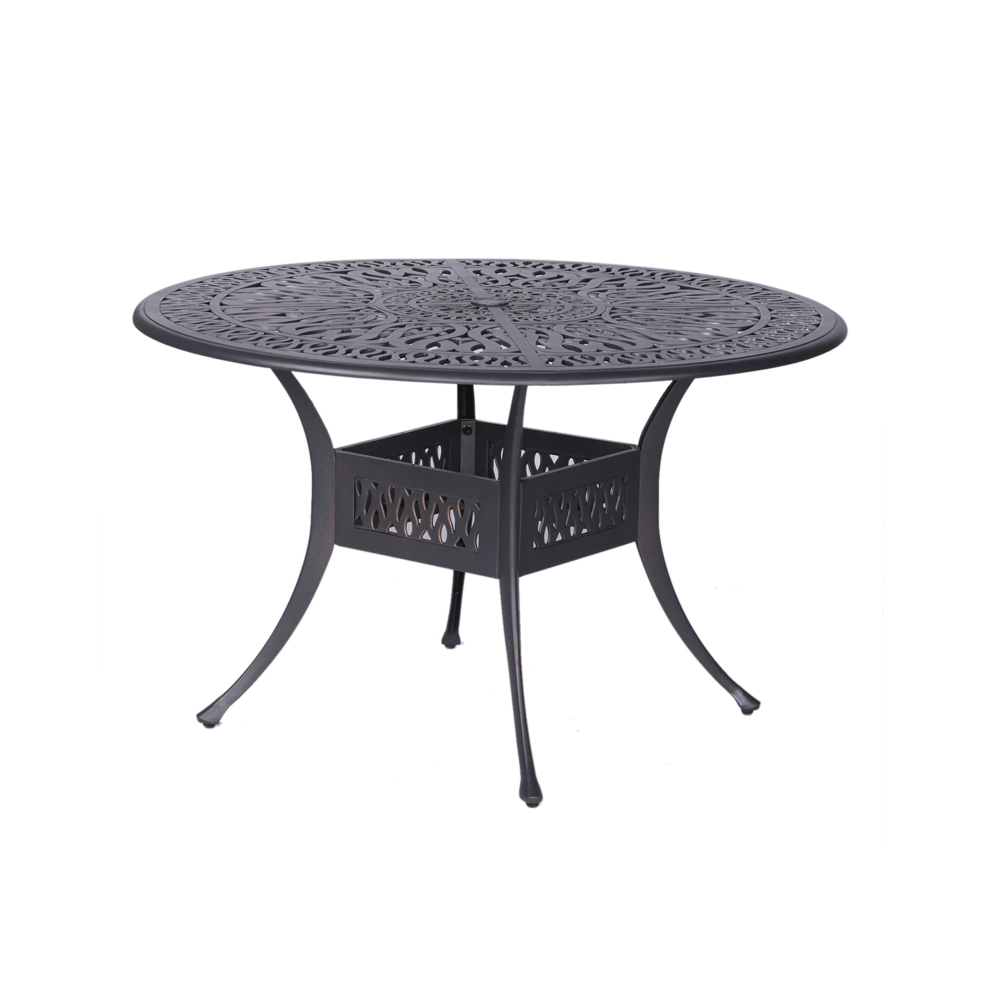 Round 4 Person 48.03" Long Aluminum Dining Set With Cushions Dark Gray White Polyester Aluminum