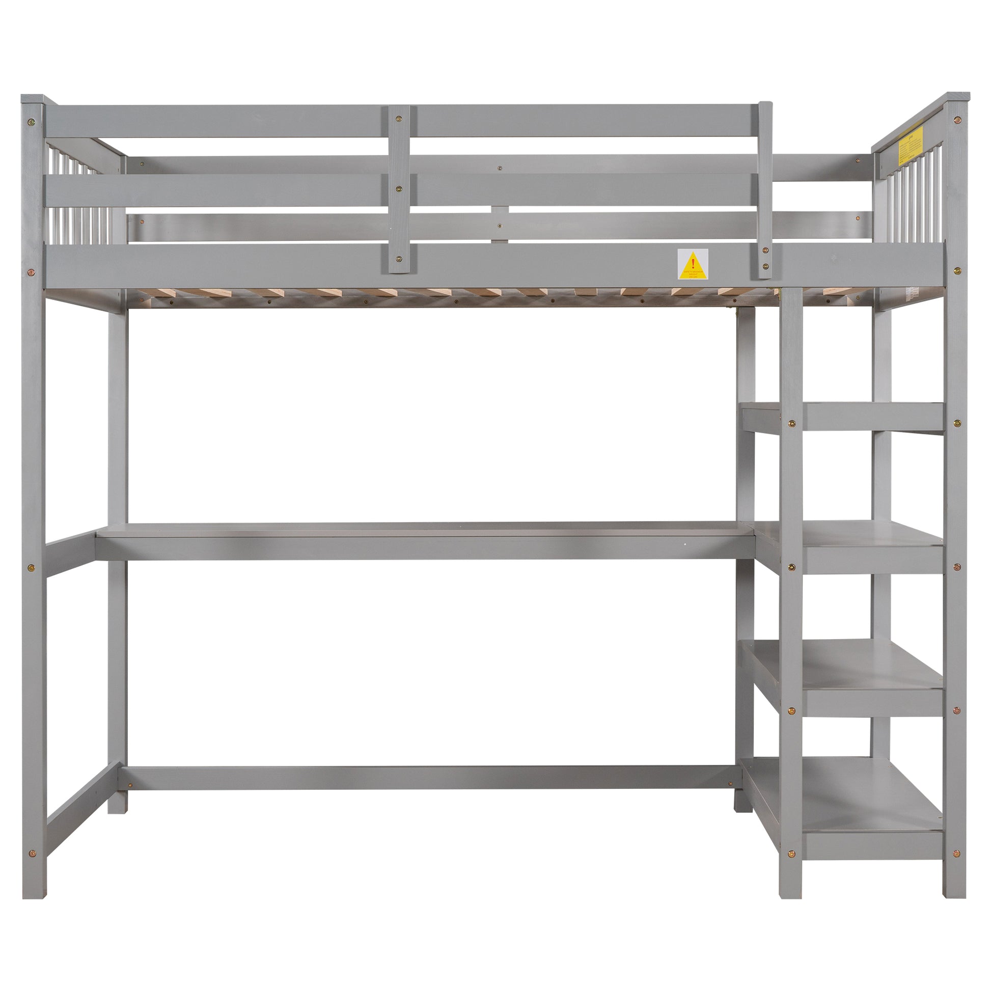 Twin Size Loft Bed With Storage Shelves And Under Bed Desk, Gray Old Sku:Sm000245Aae 1 Gray Pine