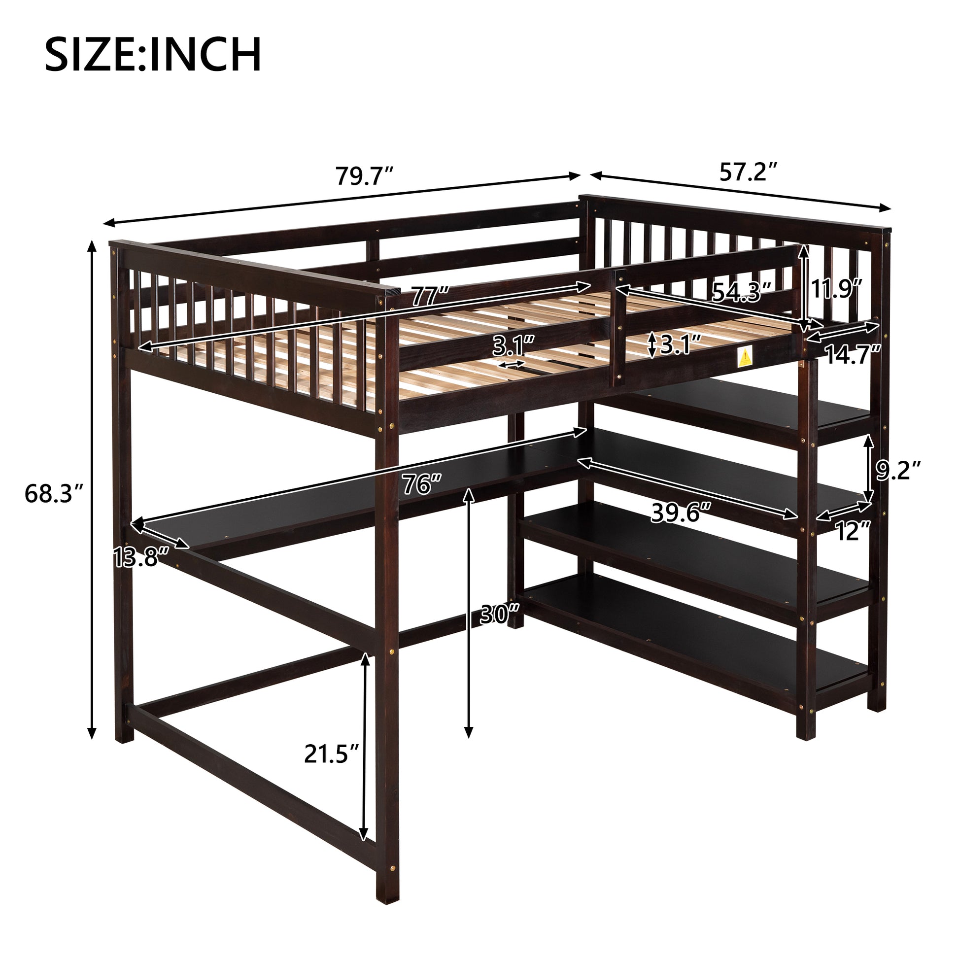 Full Size Loft Bed With Storage Shelves And Under Bed Desk, Espresso Old Sku:Sm000246Aap 1 Box Spring Not Required Full Espresso Wood Bedroom Pine