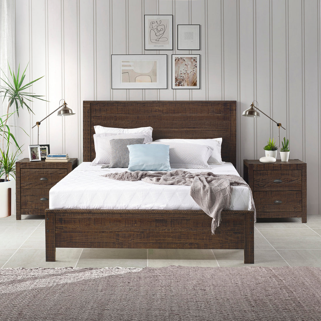 Albany Solid Wood Twin Bed Frame With Headboard, Heavy Duty Modern Rustic Twin Size Bed Frames, Box Spring Needed Espresso Solid Wood