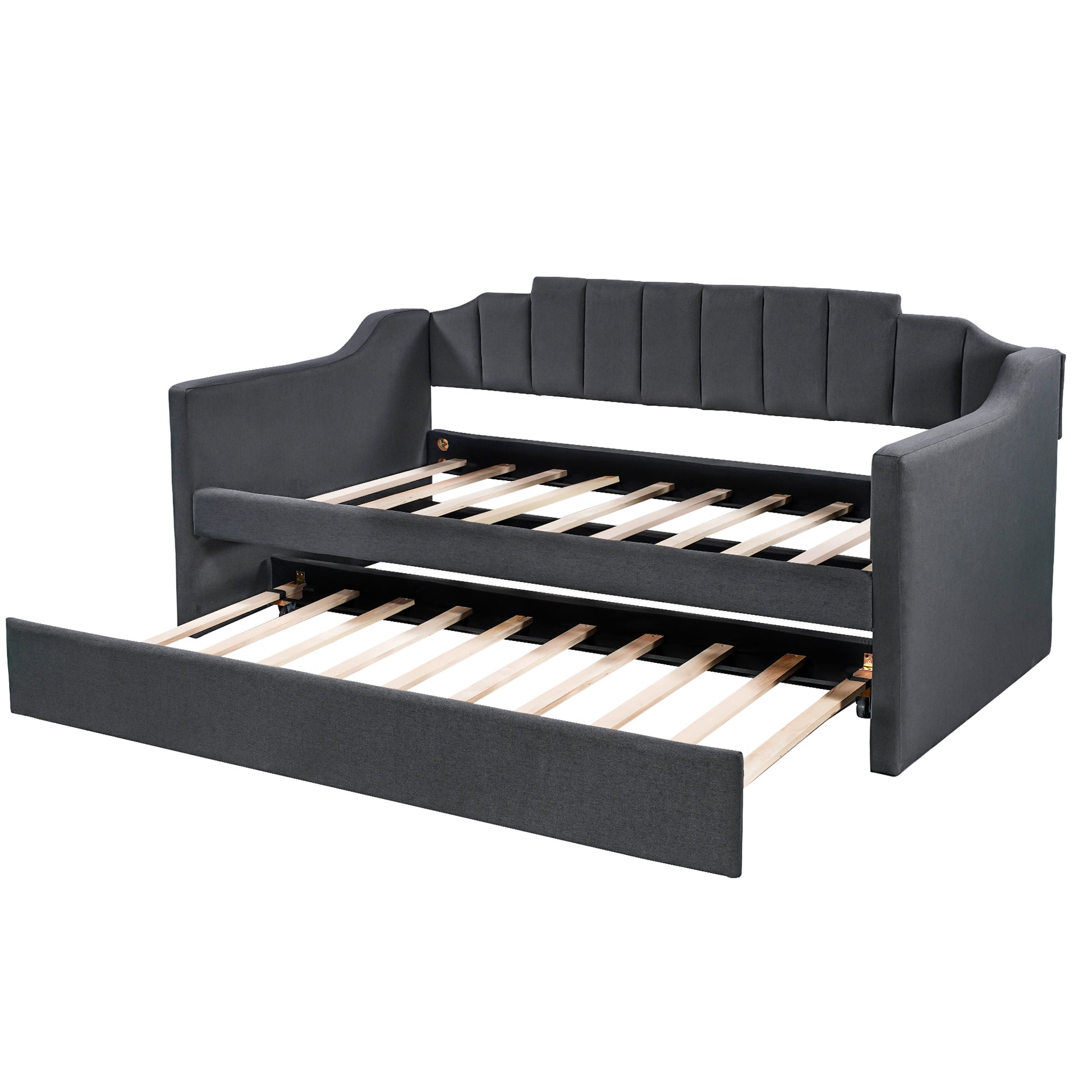 Upholstered Twin Daybed With Trundle,Black Black Upholstered