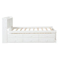 Twin Bed With Bookcase,Twin Trundle,Drawers,White Twin White Pine