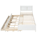 Twin Bed With Bookcase,Twin Trundle,Drawers,White Twin White Pine