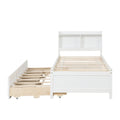 Twin Bed With Bookcase,Twin Trundle,Drawers,White Twin White Pine