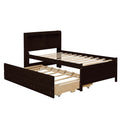 Twin Bed With Bookcase,Twin Trundle,Drawers,Espresso Twin Espresso Pine