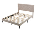 Modern Curved Upholstered Bed, Trim Queen Cream Plywood Fabric