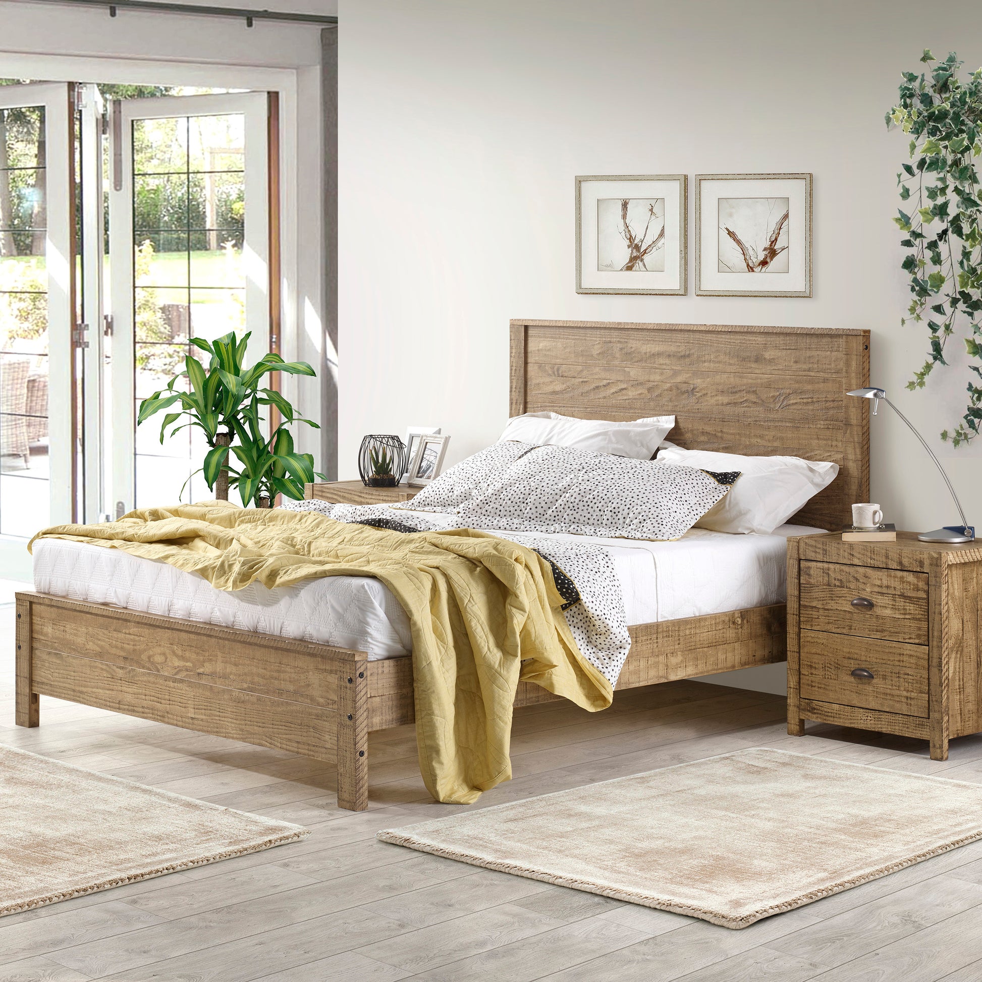 Albany Solid Wood Full Bed Frame With Headboard, Heavy Duty Modern Rustic Full Size Bed Frames, Box Spring Needed Walnut Solid Wood