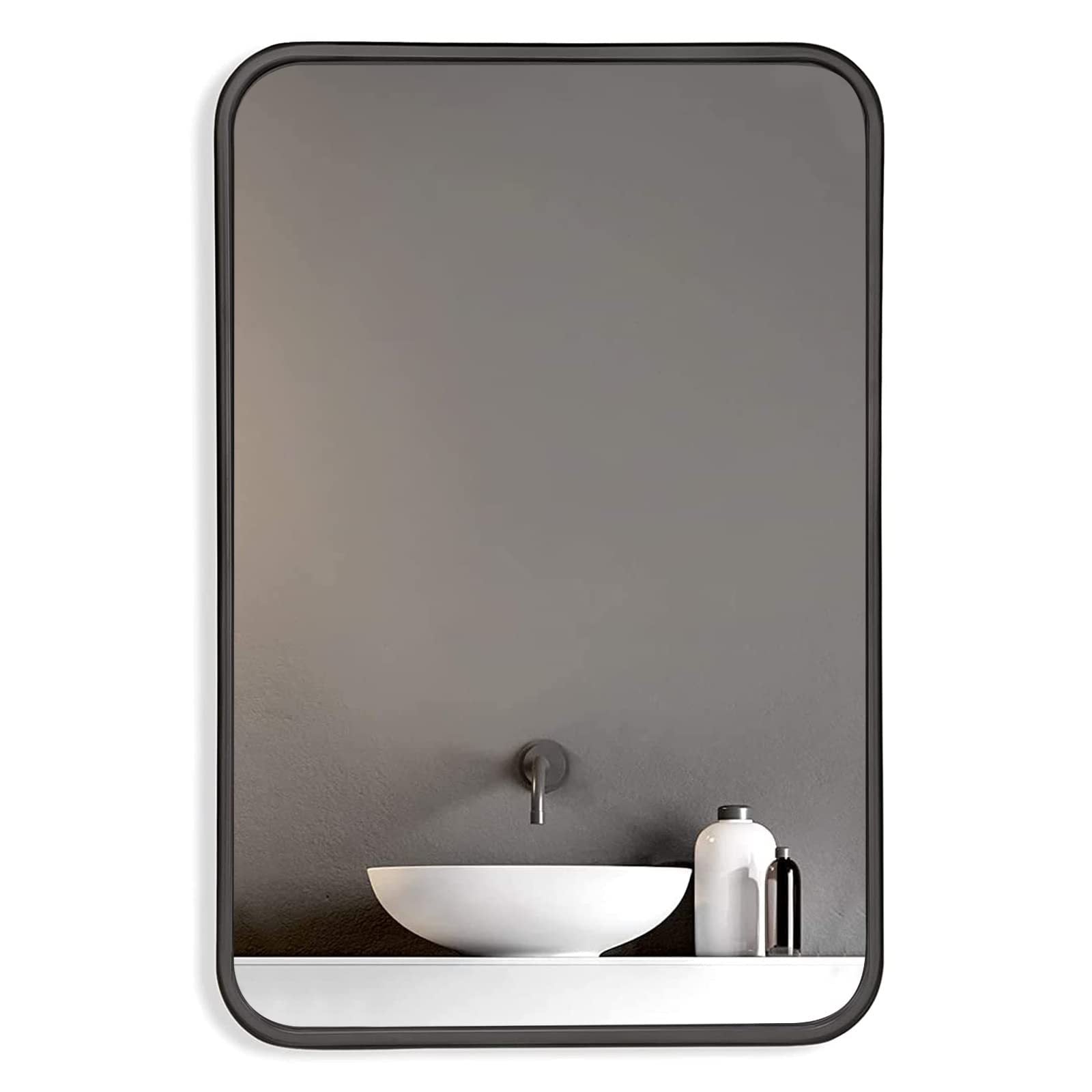 Black 22 "X30" Metal Rectangular Bathroom Wall Mirror Black Classic Mdf Aluminium