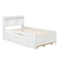 Twin Bed With Bookcase,Twin Trundle,Drawers,White Twin White Pine