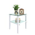 Glass Two Layer Tea Table, Small Round Table, Bedroom Corner Table, Living Room White Side Table White White Glass