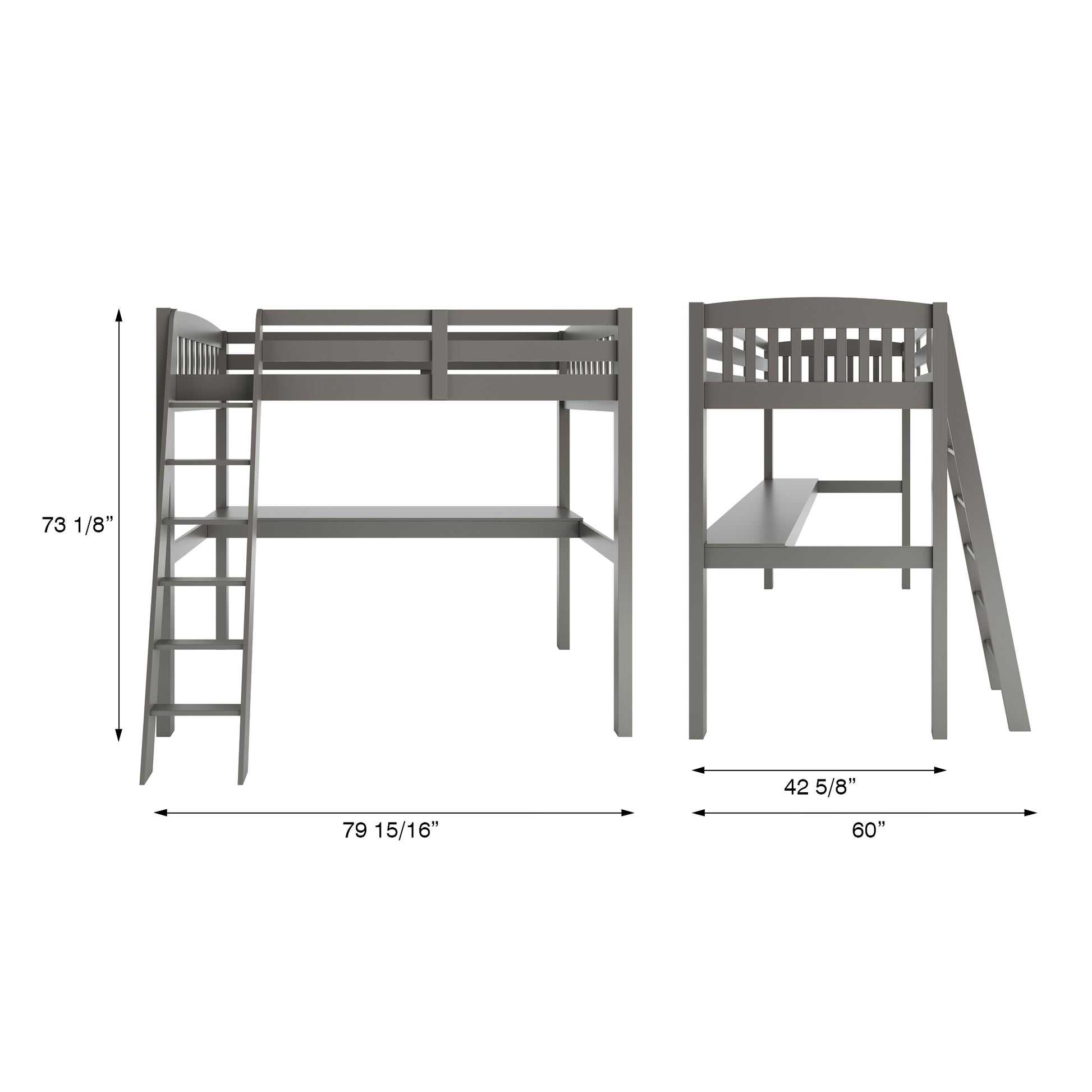 Everest Grey High Loft Bed With Desk And Storage, Heavy Duty Solid Wood Twin Size Loft Bed Frame With Stairs For Kids And Toddlers, No Box Spring Needed Grey Solid Wood