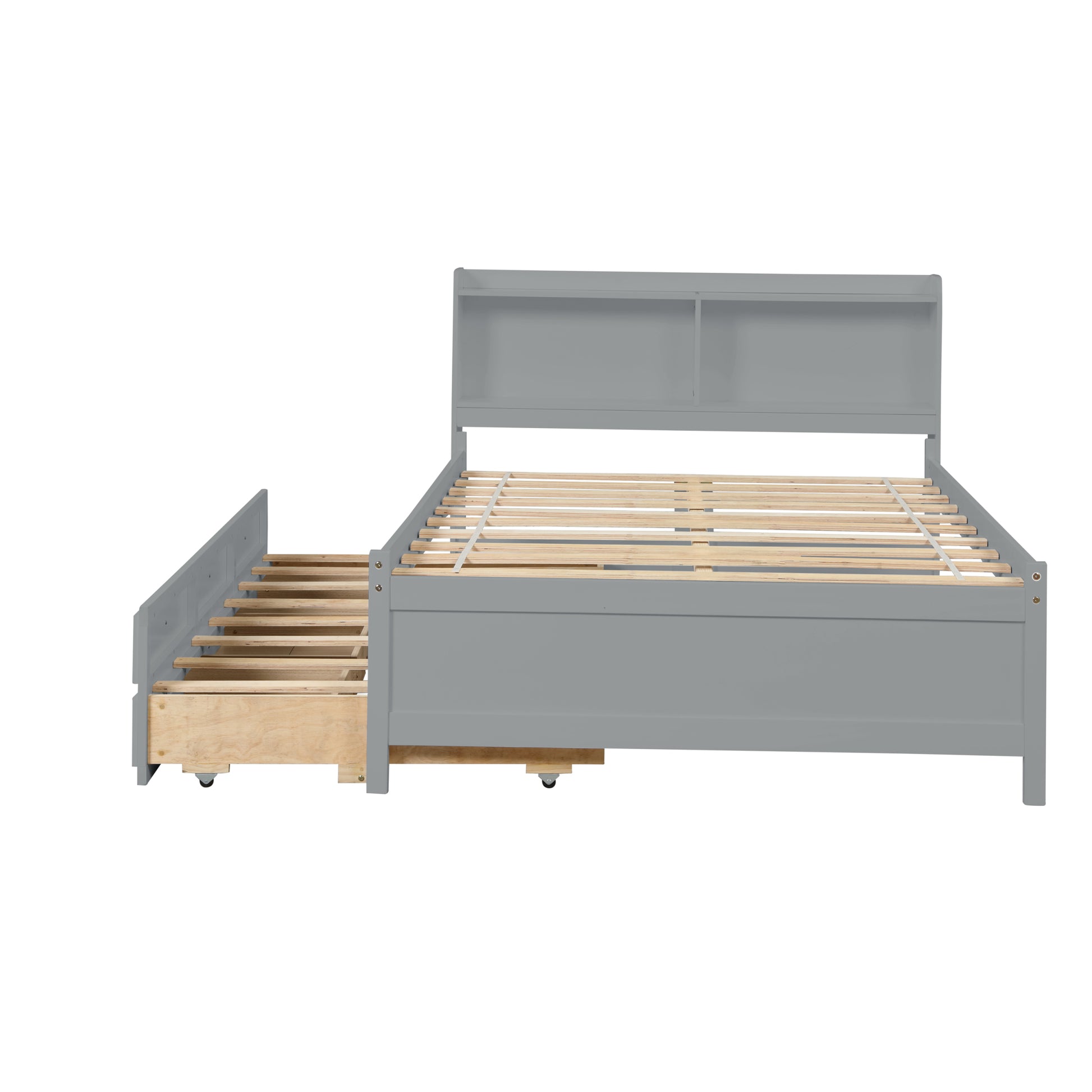 Full Bed With Bookcase,Twin Trundle,Drawers,Grey Full Grey Pine