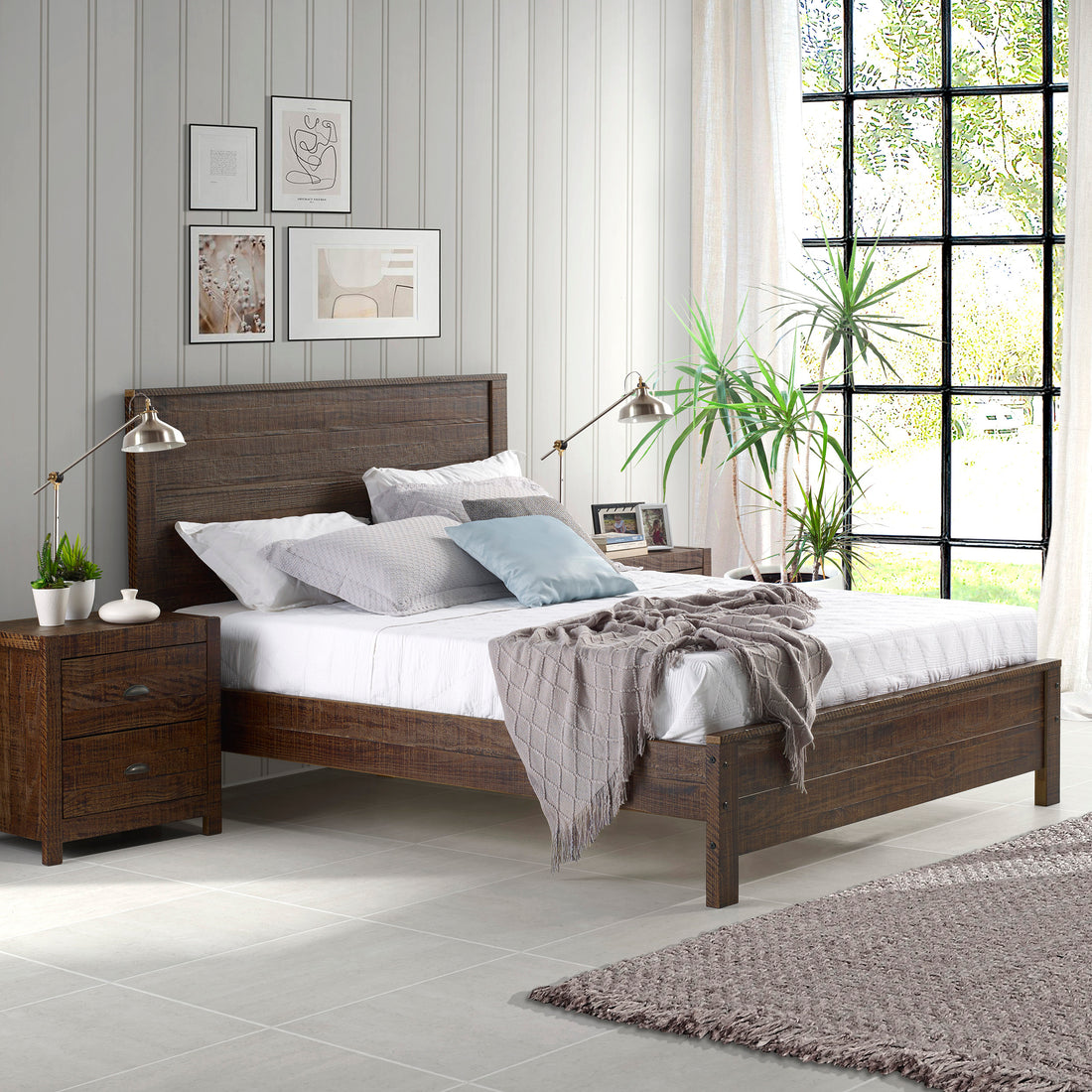 Albany Solid Wood Full Bed Frame With Headboard, Heavy Duty Modern Rustic Full Size Bed Frames, Box Spring Needed Espresso Solid Wood