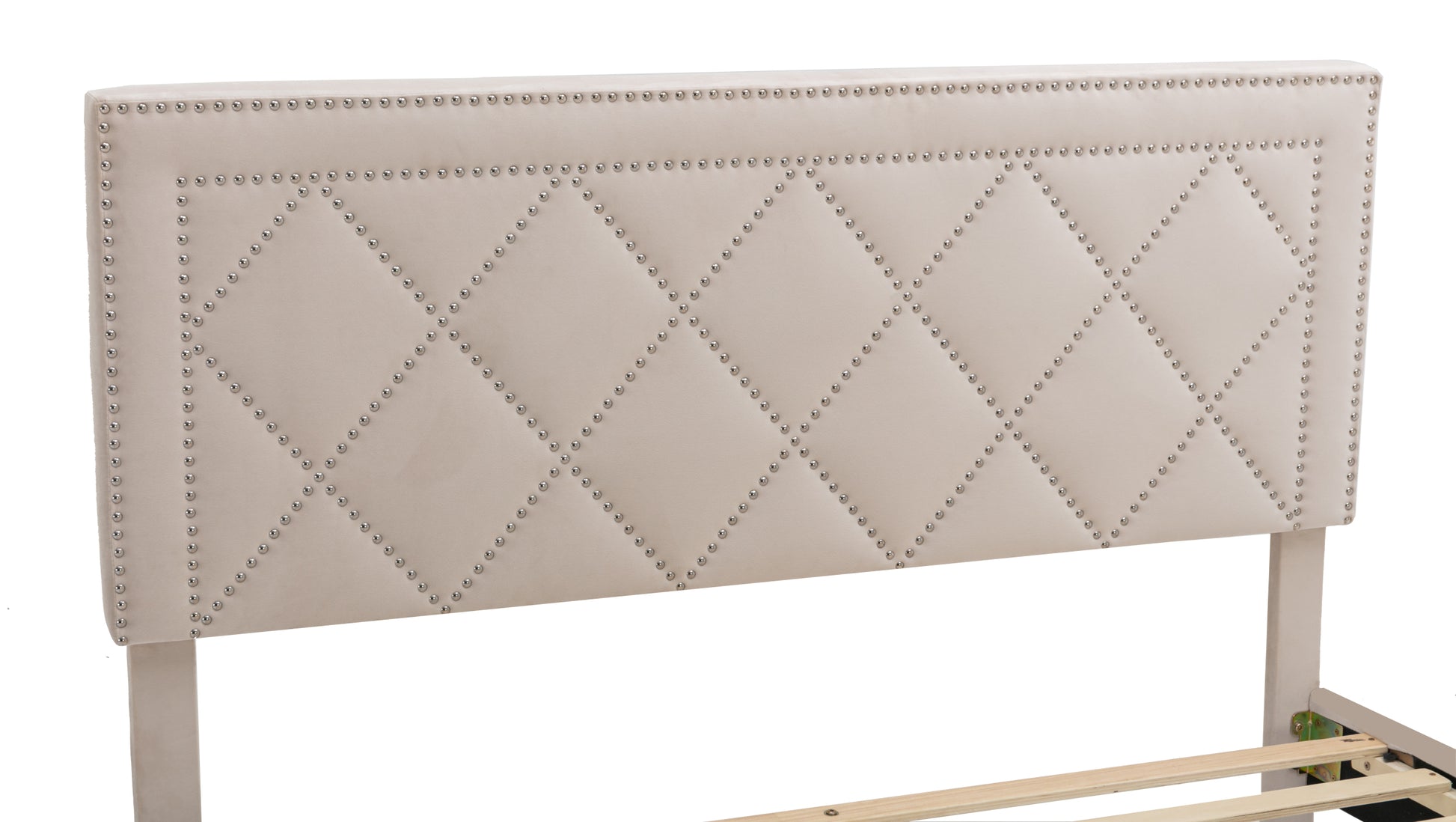 Modern Curved Upholstered Bed, Trim Queen Cream Plywood Fabric