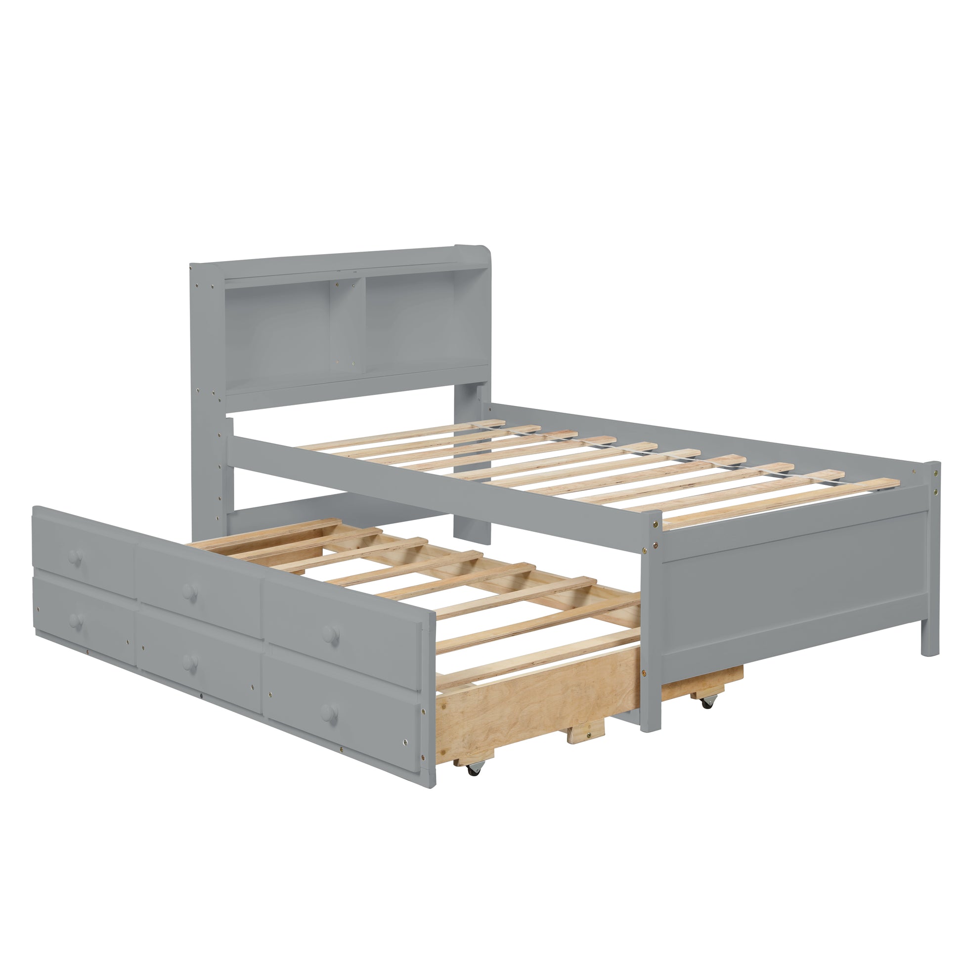 Twin Bed With Twin Trundle,Drawers,Grey Twin Grey Pine