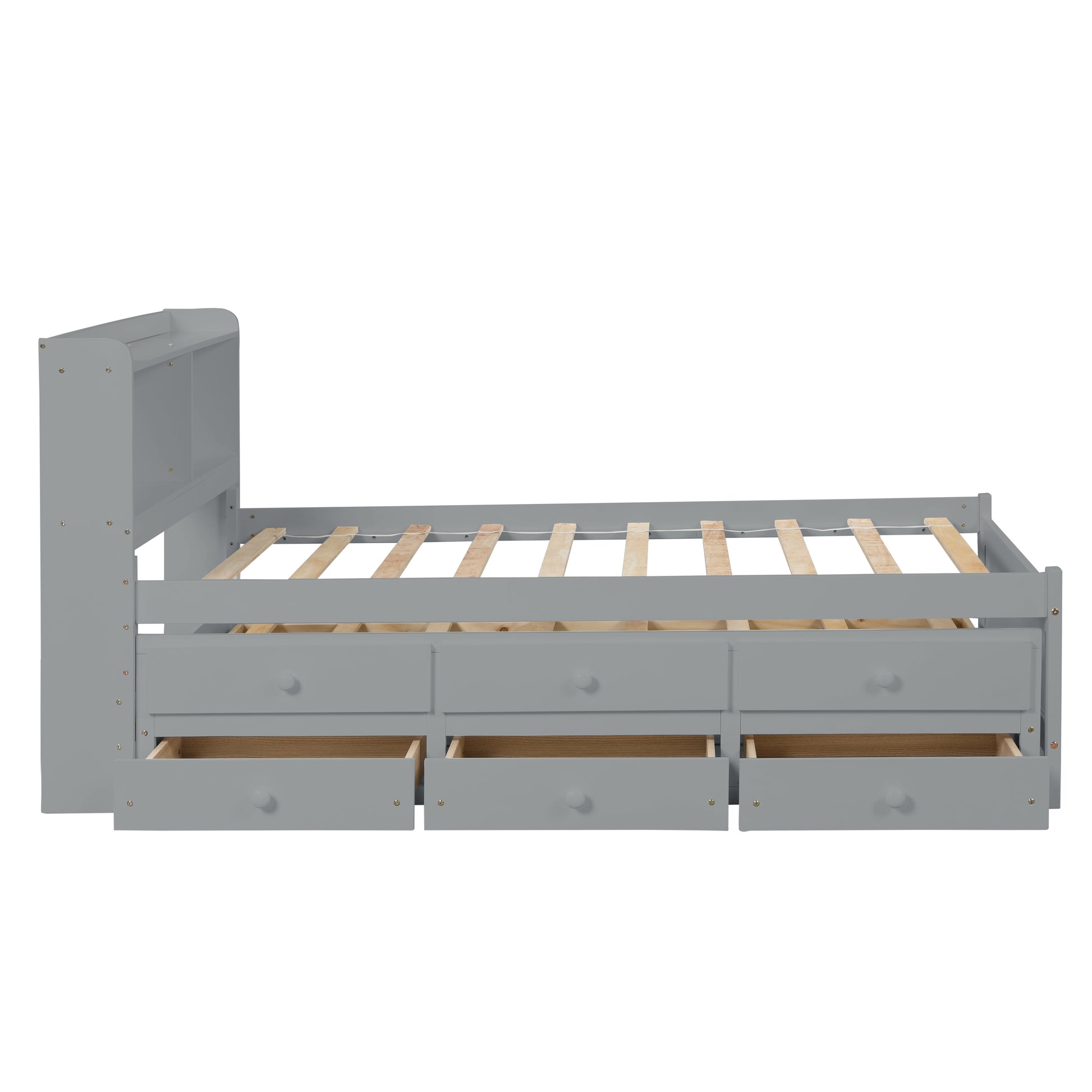 Twin Bed With Twin Trundle,Drawers,Grey Twin Grey Pine