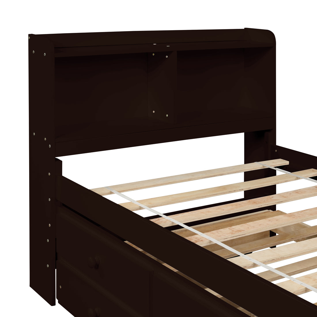 Twin Bed With Bookcase,Twin Trundle,Drawers,Espresso Twin Espresso Pine