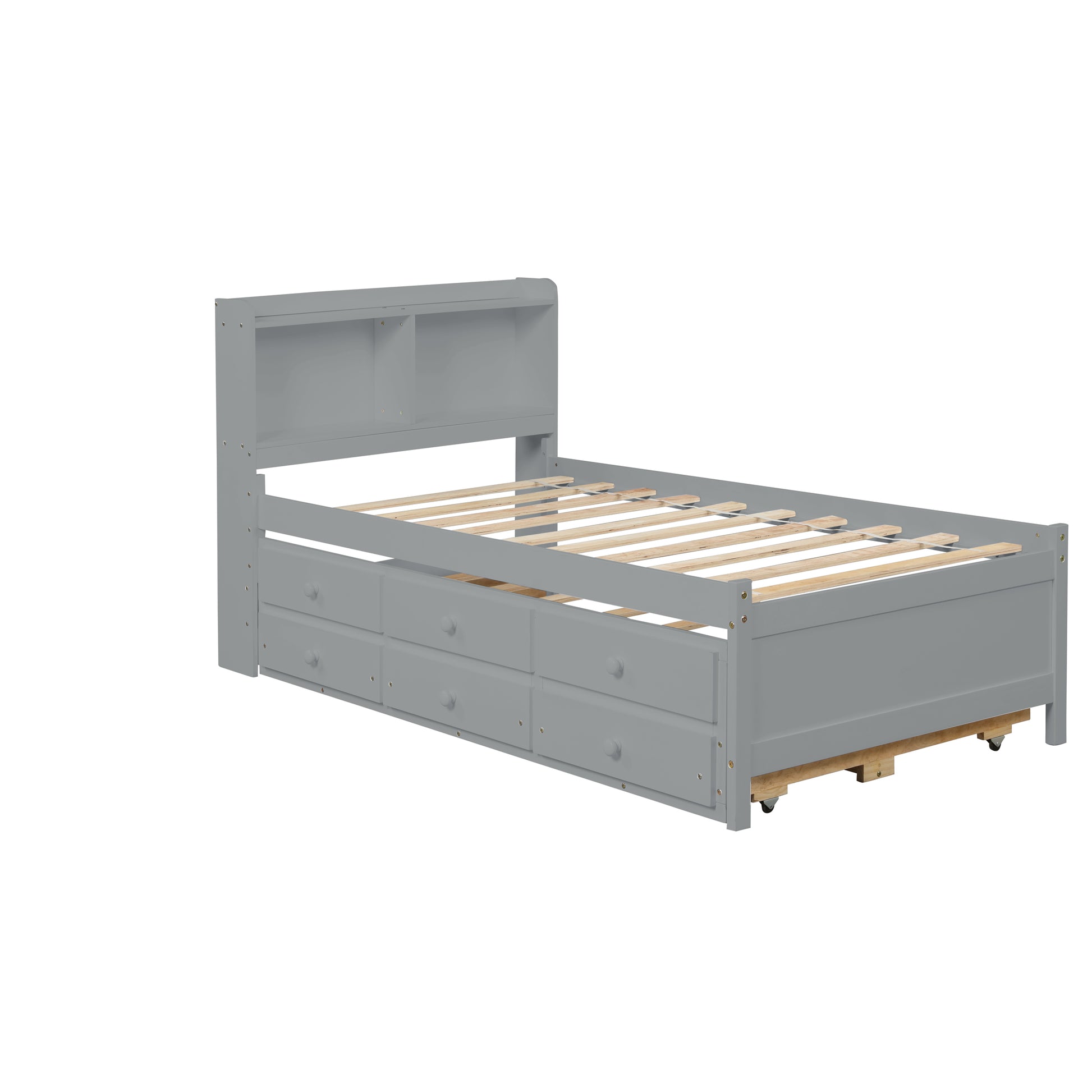 Twin Bed With Twin Trundle,Drawers,Grey Twin Grey Pine