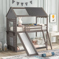 Twin Over Twin Bunk Bed Wood Bed With Roof, Window, Slide, Ladder ,Antique Gray Old Sku:Lp000059Aae Antique Gray Solid Wood