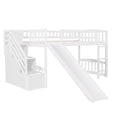 Stairway Twin Size Loft Bed With Two Drawers And Slide, White Old Sku:Lp000515Aak White Solid Wood