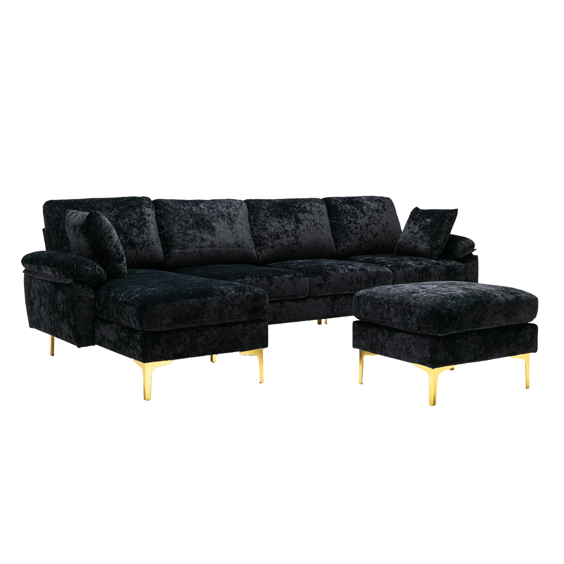 Coolmore U Shape Sectional Sofa With Ottomanreversible Sofa Couch For Living Room,Spacious Furniture,Durable Couch Removable And Machine Washable Cover Black Velvet Black Primary Living Space Foam Velvet 4 Seat