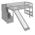 Stairway Twin Size Loft Bed With Two Drawers And Slide, Gray Old Sku:Lp000515Aae Gray Solid Wood