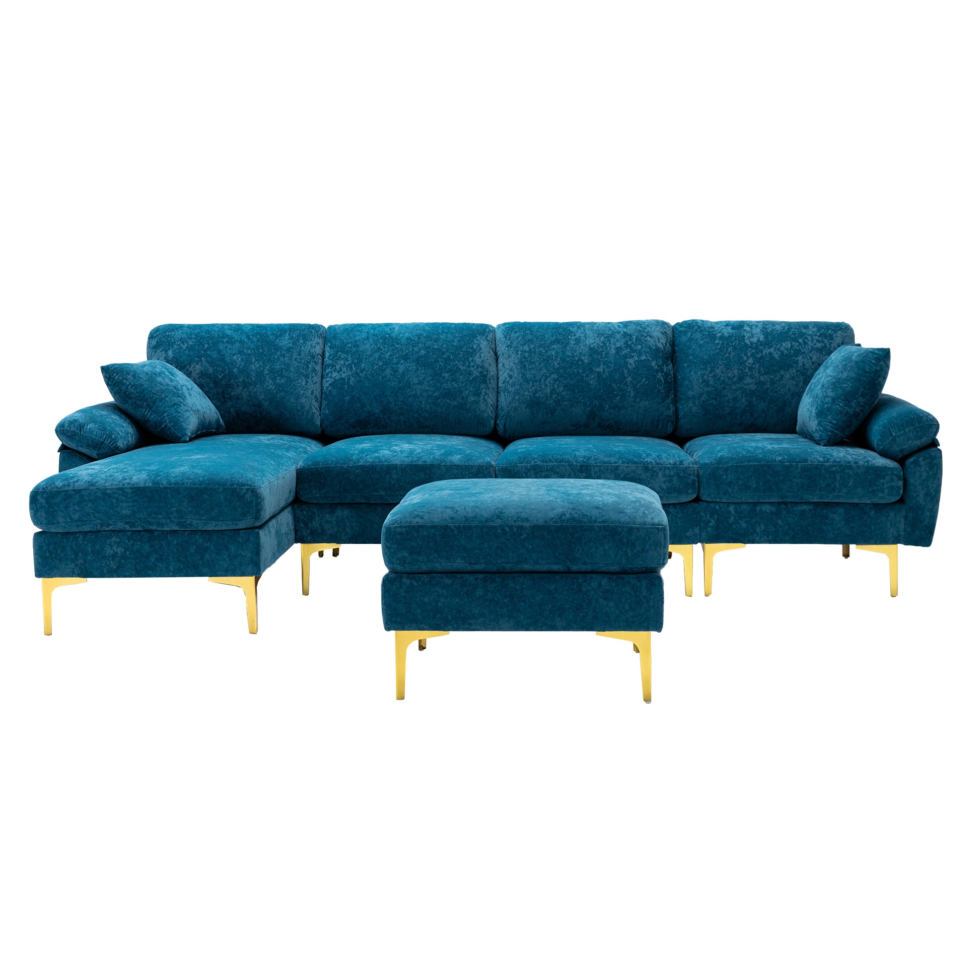 Coolmore U Shape Sectional Sofa With Ottomanreversible Sofa Couch For Living Room,Spacious Furniture,Durable Couch Removable And Machine Washable Cover Light Blue Velvet Light Blue Foam Polyester 4 Seat