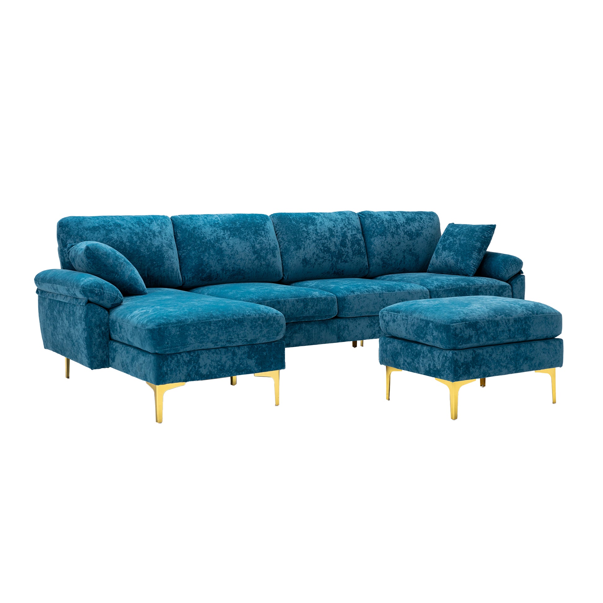 Coolmore U Shape Sectional Sofa With Ottomanreversible Sofa Couch For Living Room,Spacious Furniture,Durable Couch Removable And Machine Washable Cover Light Blue Velvet Light Blue Foam Polyester 4 Seat