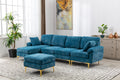 Coolmore U Shape Sectional Sofa With Ottomanreversible Sofa Couch For Living Room,Spacious Furniture,Durable Couch Removable And Machine Washable Cover Light Blue Velvet Light Blue Foam Polyester 4 Seat