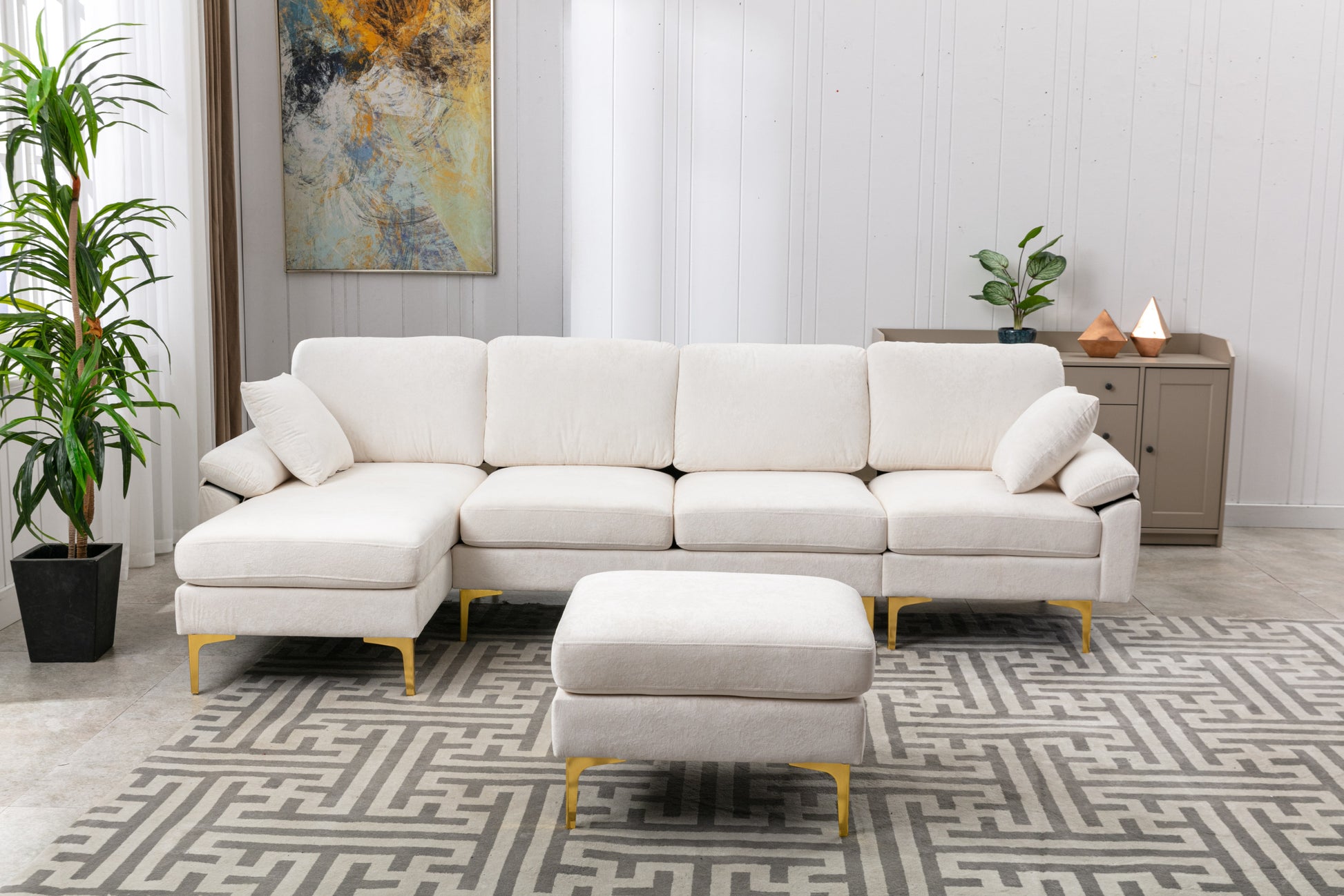 Coolmore U Shape Sectional Sofa With Ottomanreversible Sofa Couch For Living Room,Spacious Furniture,Durable Couch Removable And Machine Washable Cover White Teddy White Foam Velvet 4 Seat