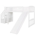 Stairway Twin Size Loft Bed With Two Drawers And Slide, White Old Sku:Lp000515Aak White Solid Wood