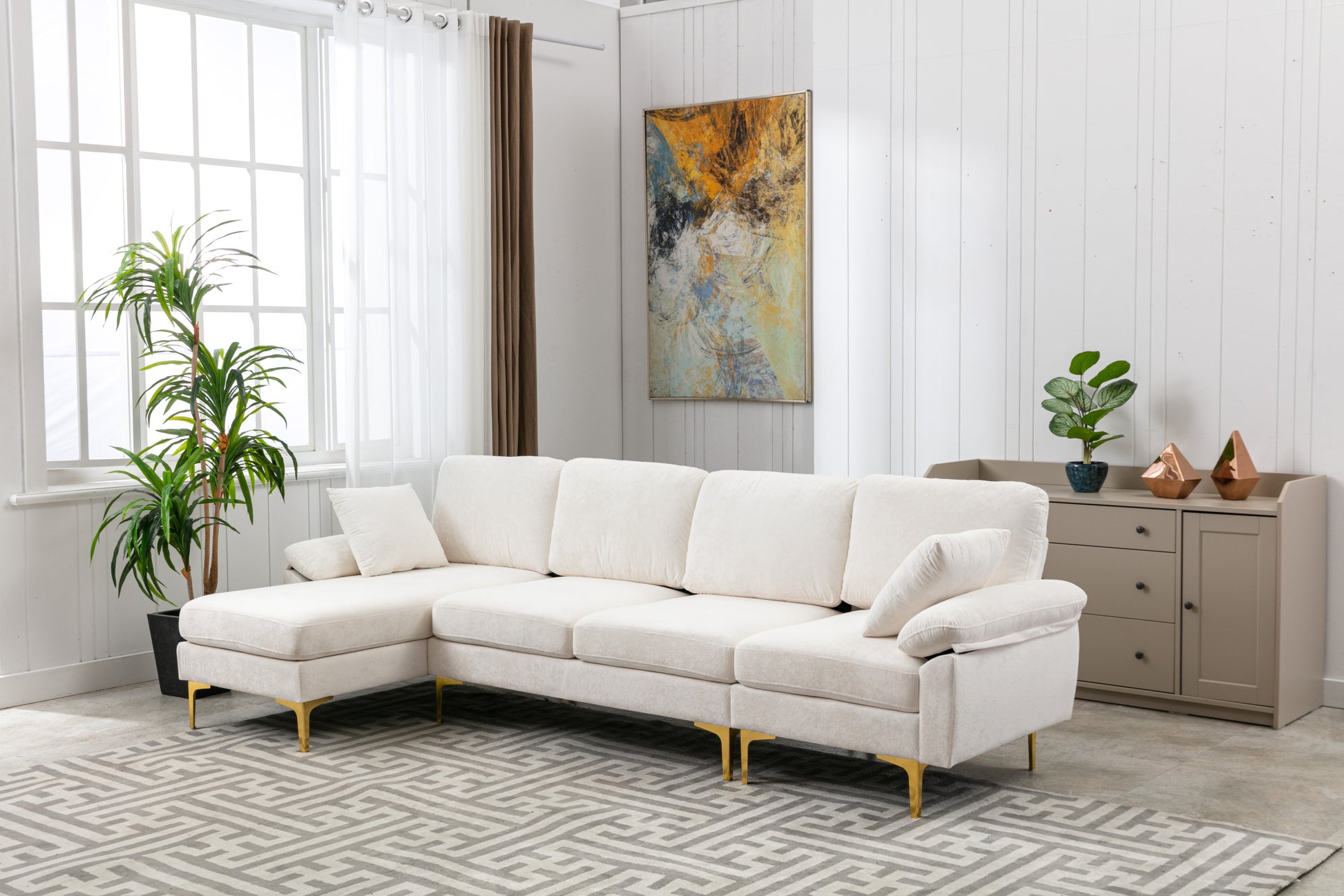 Coolmore U Shape Sectional Sofa With Ottomanreversible Sofa Couch For Living Room,Spacious Furniture,Durable Couch Removable And Machine Washable Cover White Teddy White Foam Velvet 4 Seat