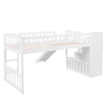 Stairway Twin Size Loft Bed With Two Drawers And Slide, White Old Sku:Lp000515Aak White Solid Wood