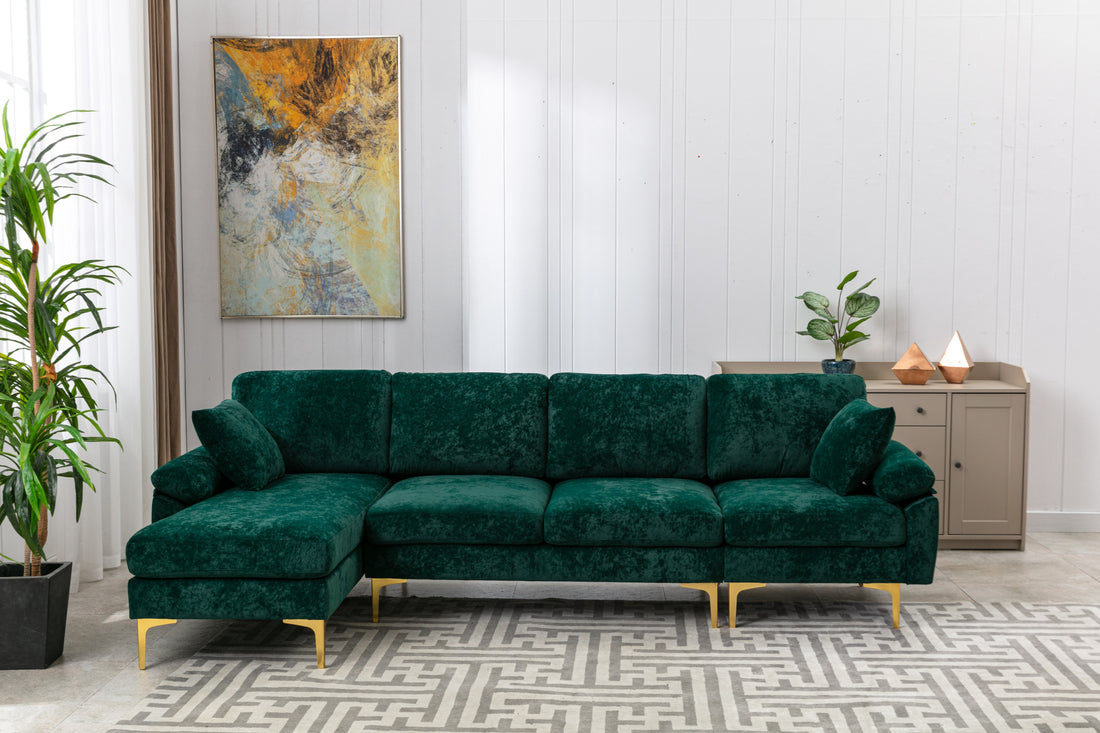 Coolmore U Shape Sectional Sofa With Ottomanreversible Sofa Couch For Living Room,Spacious Furniture,Durable Couch Removable And Machine Washable Cover Emerald Velvet Emerald Primary Living Space Foam Velvet 4 Seat