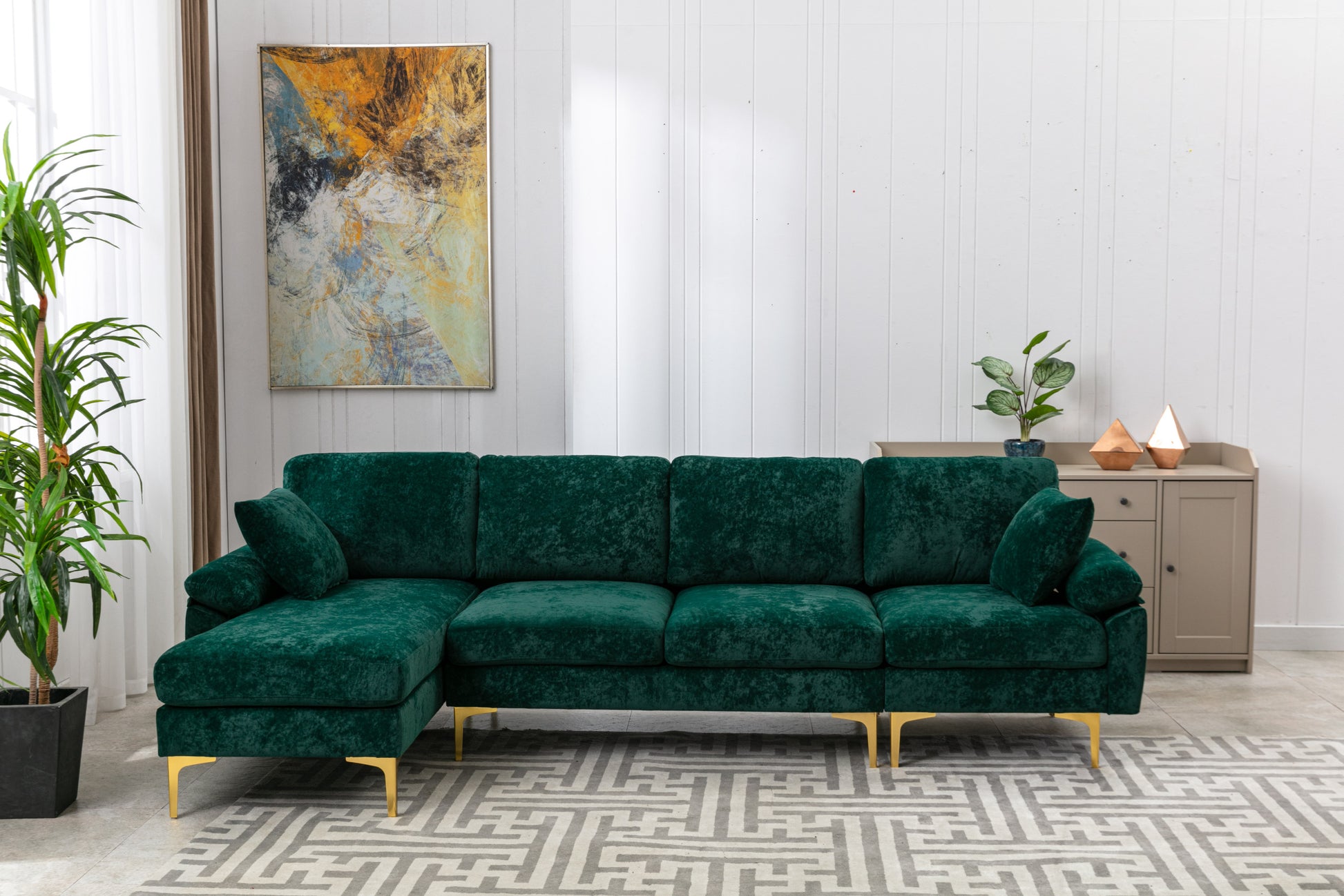 Coolmore U Shape Sectional Sofa With Ottomanreversible Sofa Couch For Living Room,Spacious Furniture,Durable Couch Removable And Machine Washable Cover Emerald Velvet Emerald Primary Living Space Foam Velvet 4 Seat