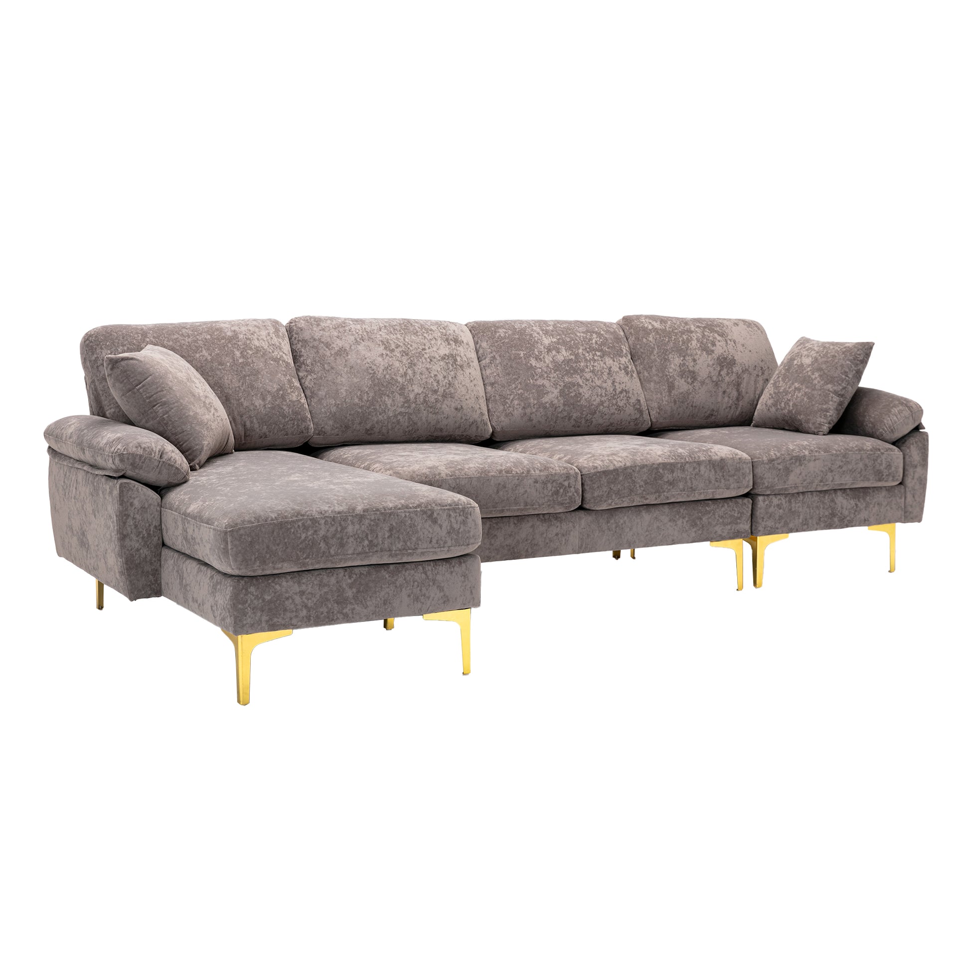Coolmore U Shape Sectional Sofa With Ottomanreversible Sofa Couch For Living Room,Spacious Furniture,Durable Couch Removable And Machine Washable Cover Grey Velvet Grey Primary Living Space Foam Velvet 4 Seat