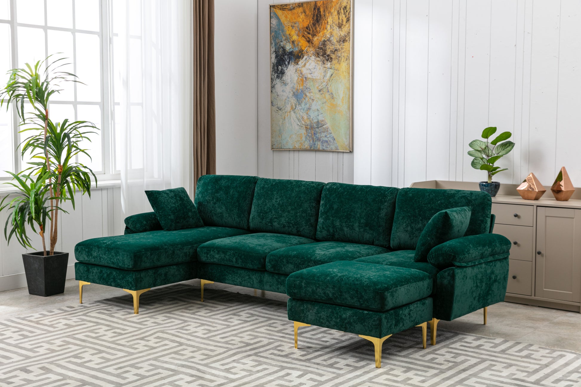 Coolmore U Shape Sectional Sofa With Ottomanreversible Sofa Couch For Living Room,Spacious Furniture,Durable Couch Removable And Machine Washable Cover Emerald Velvet Emerald Primary Living Space Foam Velvet 4 Seat