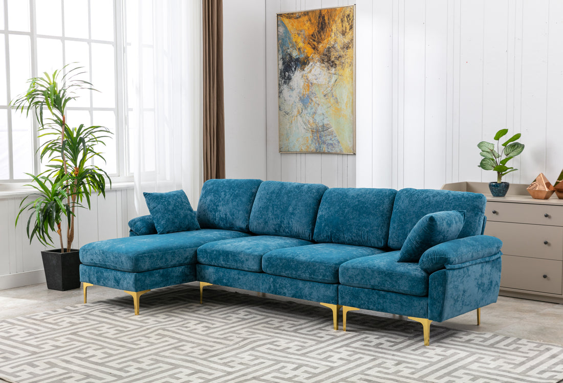 Coolmore U Shape Sectional Sofa With Ottomanreversible Sofa Couch For Living Room,Spacious Furniture,Durable Couch Removable And Machine Washable Cover Light Blue Velvet Light Blue Foam Polyester 4 Seat