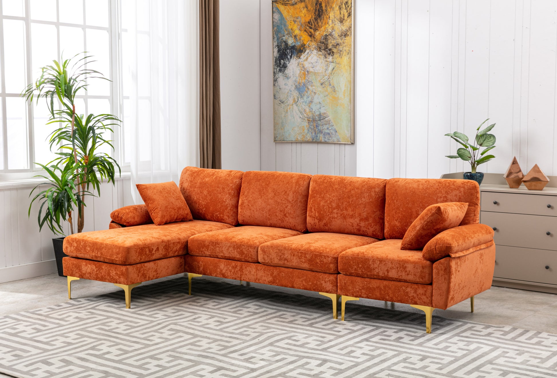 Coolmore U Shape Sectional Sofa With Ottomanreversible Sofa Couch For Living Room,Spacious Furniture,Durable Couch Removable And Machine Washable Cover Orange Velvet Orange Primary Living Space Foam Velvet 4 Seat