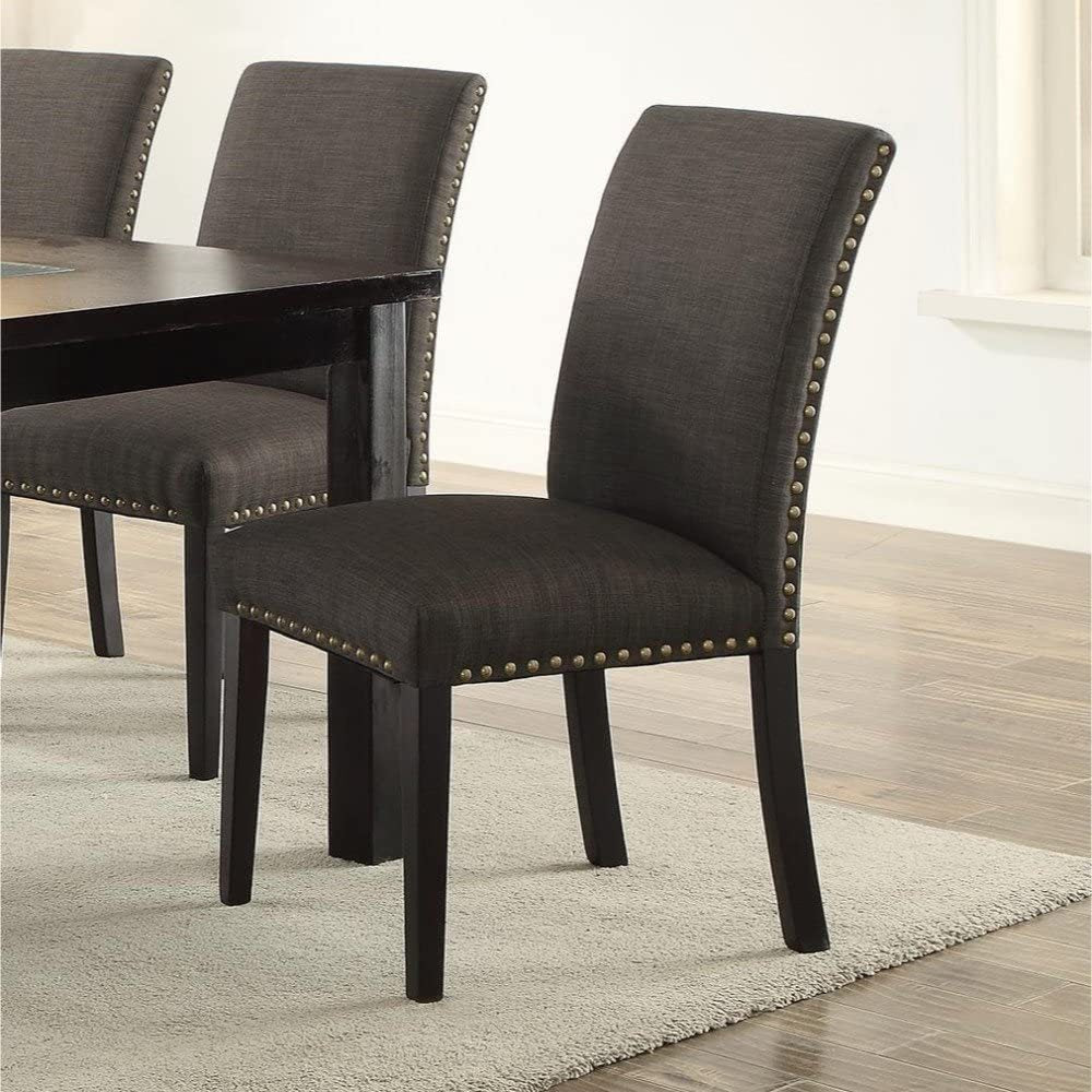 Dining Room Chairs Ash Black Polyfiber Nail Heads Parson Style Set Of 2 Side Chairs Dining Room Furniture Black Dining Room Modern,Transitional Solid Back Solid Wood